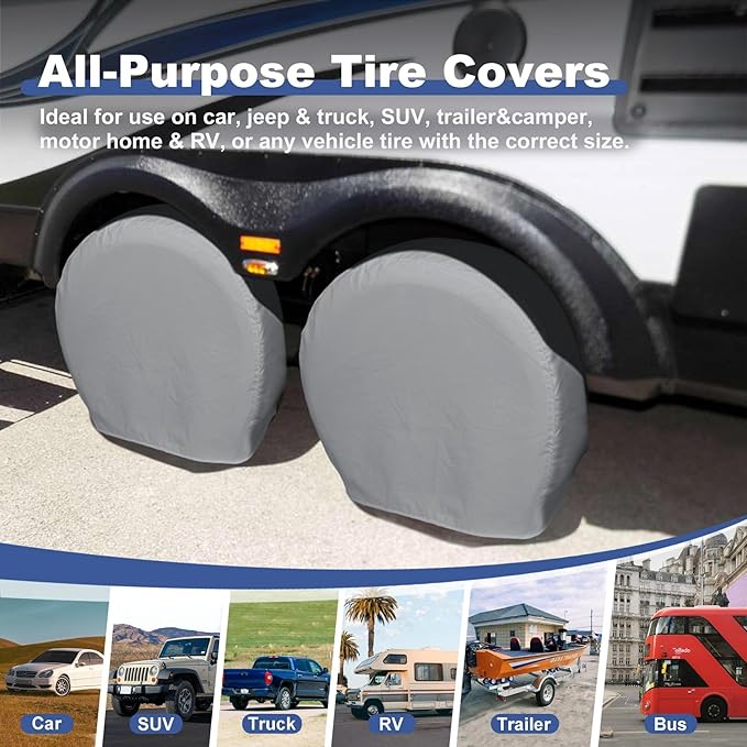 Explore Land Tire Covers 4 Pack - Tough Wheel Protector for Truck, SUV, Trailer, Camper, RV Universal Fits Tire Diameters 32-34.75 inches, Charcoal