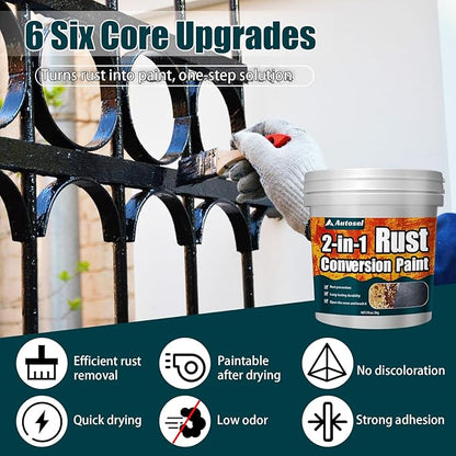 2-in-1 Rust Converter & Metal Primer, Black Paint for Metal, Rust Conversion Paint, Water-Based Rust Reformer, Heat & UV Resistant Anti Rust Coating for Automotive, Marine, Industrial Use (70.5 oz)