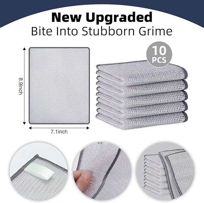 PIPUHA 10 Pack Stainless Steel Scrubber, Reusable Diamond Weave Scrubber Cloths, Non-Scratch Heavy-Duty Metallic Fiber Cleaning Cloth for Kitchen, Multi-Use Dishwasher Rags