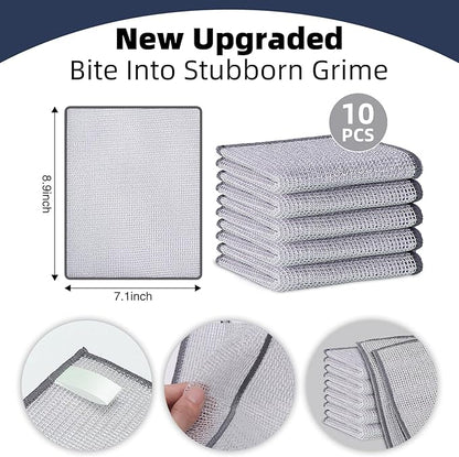 PIPUHA 10 Pack Stainless Steel Scrubber, Reusable Diamond Weave Scrubber Cloths, Non-Scratch Heavy-Duty Metallic Fiber Cleaning Cloth for Kitchen, Multi-Use Dishwasher Rags