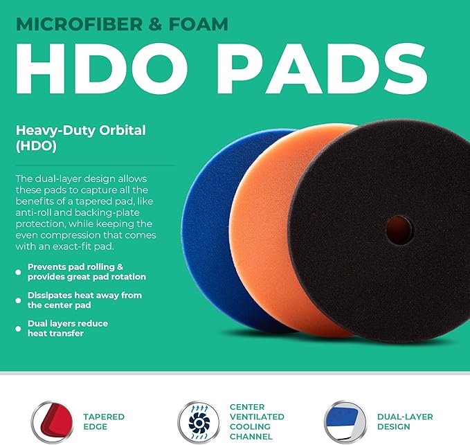 5.5" Lake Country HDO Foam Polishing Pad Kit (3-Pack) – Premium Heavy Duty Orbital Pads with Tapered Edge – Dense Foam Pads for Car Polishing and Buffing