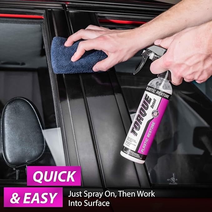Torque Detail Plastic & Trim Restorer Spray - Restores, Shines & Protects Plastic, Vinyl & Rubber Surfaces With Molecular Restoration - Apply in Minutes, Lasts At Least 6 Months (8 fl. oz)