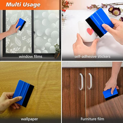 NEWISHTOOL 100 PCS Felt Squeegee for Vinyl - Flexible Plastic Squeegee with Fabric Felt for Vinyl Wrap Application, Bubble Removal, Sign Making, Graphic Decal Installing & Car Wrapping Scraper Tool