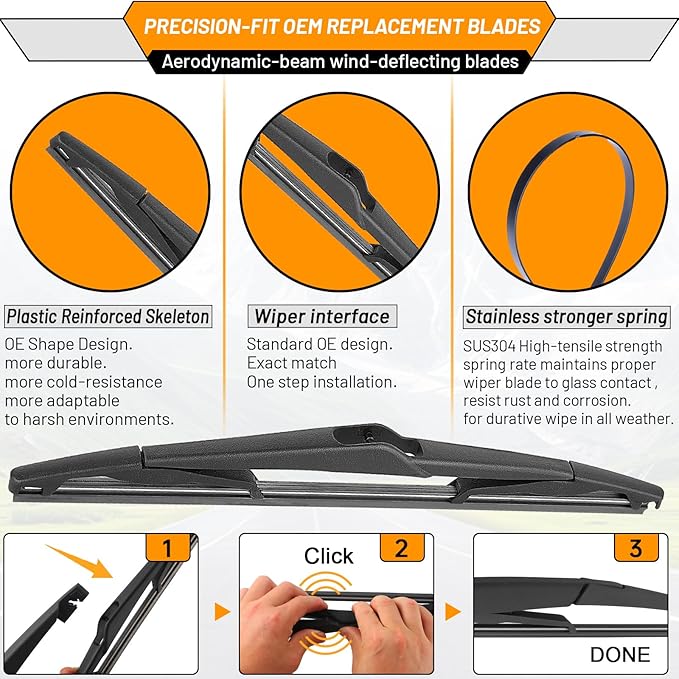 AUTOBOO 28"+28" Windshield Wipers with 12 Inch Rear Wiper Blade Replacement for Ford Focus 2012 2013 2014 2015 2016 2017 2018 -Original Factory Quality (Pack of 3)