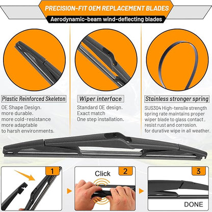 AUTOBOO 28"+28" Windshield Wipers with 12 Inch Rear Wiper Blade Replacement for Ford Focus 2012 2013 2014 2015 2016 2017 2018 -Original Factory Quality (Pack of 3)