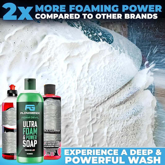 Ultra Foam & Power Foaming Car Wash Soap (16 oz) - Pressure Washer Foam Cannon Car Soap Shampoo - Made for Cars, Trucks, Motorcycles, RVs & More (Apple Scent) - Incl 2 Microfiber Towels