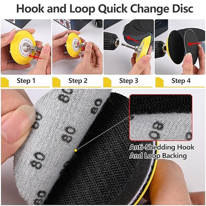 193Pcs 3 Inch Polishing Kit Hook and Loop Sanding Discs, Headlight Restoration Kit - 80 to 10000 Grits Wet Dry Sandpaper Buffing Sanding Pads with 1/4" 1/8" Shank, for Metal, Wood, Auto, Glass