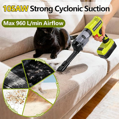 Adisipsoarin Cordless Vacuum Cleaner for Ryobi 18V Battery, Electric Handheld Vacuum Cleaner with 105AW Powerful Suction, Portable Vacuum Cleaner for Floor, Carpet, Car, Home (Battery Not Included)