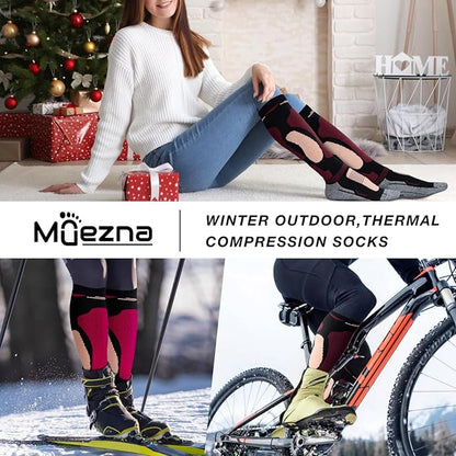 Merino Wool Ski Socks 2 Pairs for Mens Womens Knee High Thermal Snowboarding Socks for Cold Weather