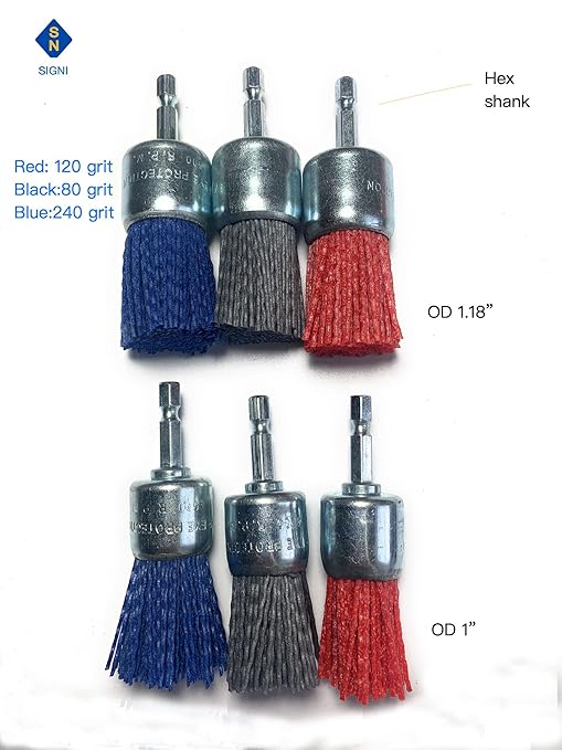 Signi 12 Pack Nylon Bristle Filament Abrasive Brush Drill Wheel and Cup Brush Set with 1/4 Inch Shank, Surface prep Remove Rust/Corrosion/Paint (3" Wheel, Hex Shank)