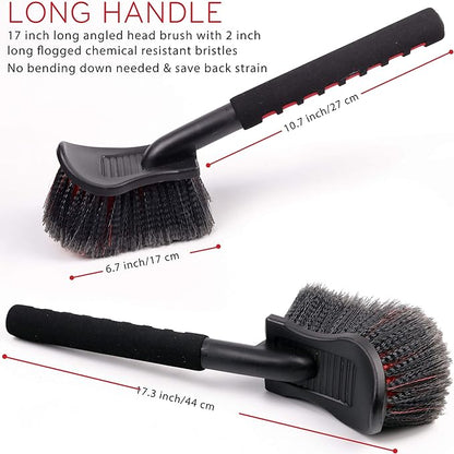 TAKAVU 17.5" Wheel Tire Body Brush Soft Bristle - Gentle Car Wash Brush Long Handle for Safe Tire Sidewall & Wheel Cleaning - Scratch - Free Automotive Tool