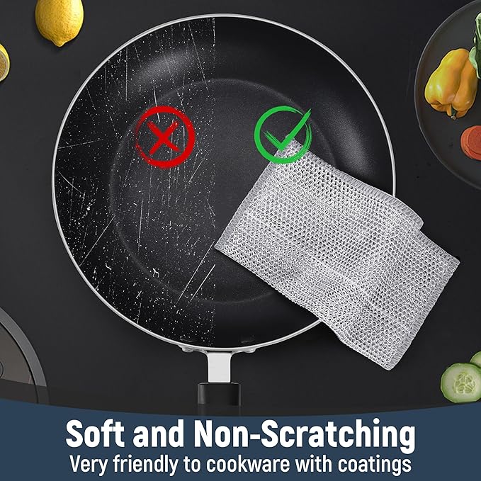 3 Layers Non Scratch Wire Dish Cleaning Supplies 15PCS - Wire Dishwashing Rag Home Essentials-Reusable Steel Wool Scrubber Washcloths,Kitchen Towels and Dishcloths Set for Pans Sinks & Cookware