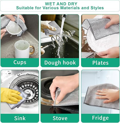 BTIFU 10Pcs Multipurpose Wire Dishwashing Rag, Reusable Non-Scratch Wire Dishcloth, Metal Dish Cloth Wet and Dry for Kitchen Cleaning, Sinks, Dishes, Stove Top, Dimensions(7.87X7.87)