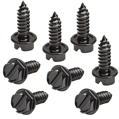 Black License Plate Screws Kit - Set of 8 Fasteners For Front and Back License Plates and License Plate Frames or Covers on Domestic Cars, Trucks, SUVs - Rustproof, Self Tapping Mounting Bolts (Black)