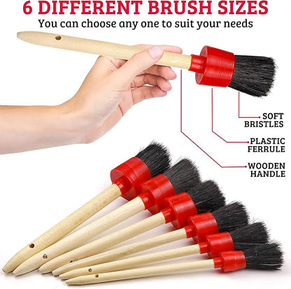 TAKAVU Complete Car Detailing Kit (12pc) - Detail Brushes, Wire Brushes, Vent Duster & Microfiber Towel for Wheels, Interior, Exterior, Engine Bay & Motorcycle Cleaning