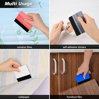 NEWISHTOOL 100 PCS Felt Squeegee for Vinyl - Flexible Plastic Squeegee with Fabric Felt for Vinyl Wrap Application, Bubble Removal, Sign Making, Graphic Decal Installing & Car Wrapping Scraper Tool