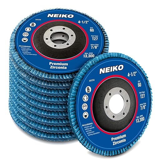 NEIKO 11117A 10 Pack Zirconia Flap Discs 4-1/2 for Angle Grinder, 60 Grit Flapper Wheel, Flat T27 Grinding Wheel 4.5 Inch Flap Disc, 7/8" Arbor Grinding Disc, Flap Wheel for Wood & Metal Sanding