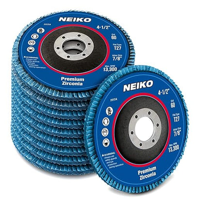 NEIKO 11118A 10 Pack Zirconia Flap Discs 4-1/2 for Angle Grinder, 80 Grit Flapper Wheel, Flat T27 Grinding Wheel 4.5 Inch Flap Disc, 7/8" Arbor Grinding Disc, Flap Wheel for Wood & Metal Sanding