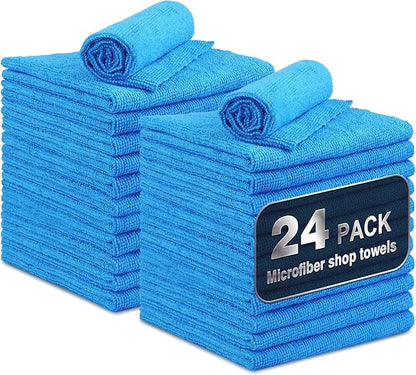 Microfiber Cleaning Cloth, 24 Pack Reusable Microfiber Towels for Cars Lint Free Cleaning Shop Towel Rags for Home Kitchen Automotive Bar Mechanic Restaurant Garage, 11.5"x 11.5", Blue