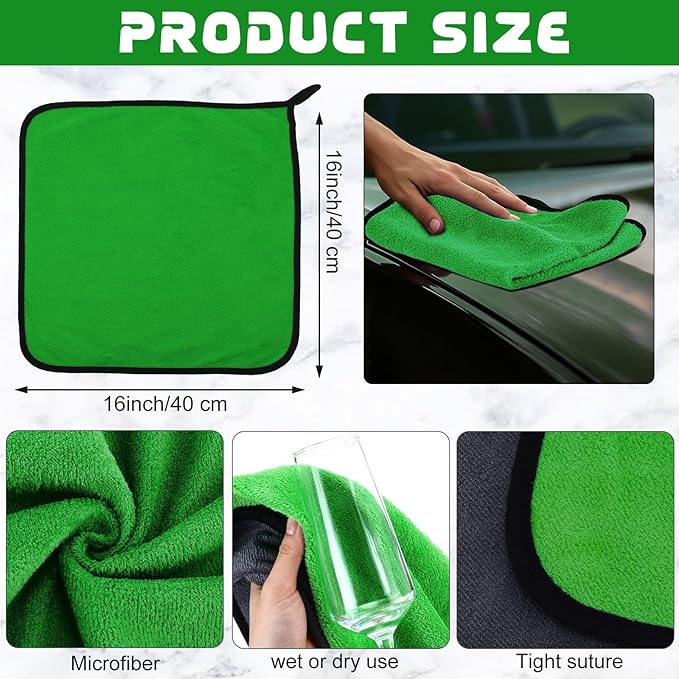 Tallew 50 Pcs Microfiber Towels 16 Inch x 16 Inch Microfiber Cloth Car Drying Towels for Cars Washing Polishing Office Windows Cleaning Household Supplies (Green,Gray)