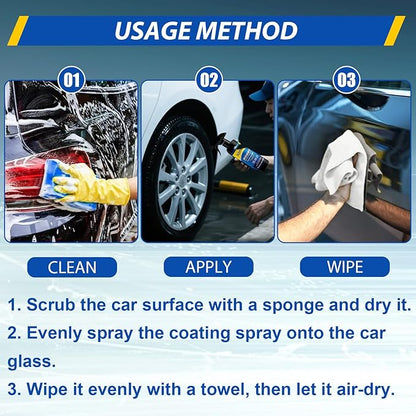 Sopami Car Coating Spray, 17.6 oz Quick Effect Coating Agent, Oil Film Emulsion Glass Cleaner, Polish Spray Waterless Wash Wax, Spray Wax Polish for Car Scratches(1PC+Sponge+Cloth)
