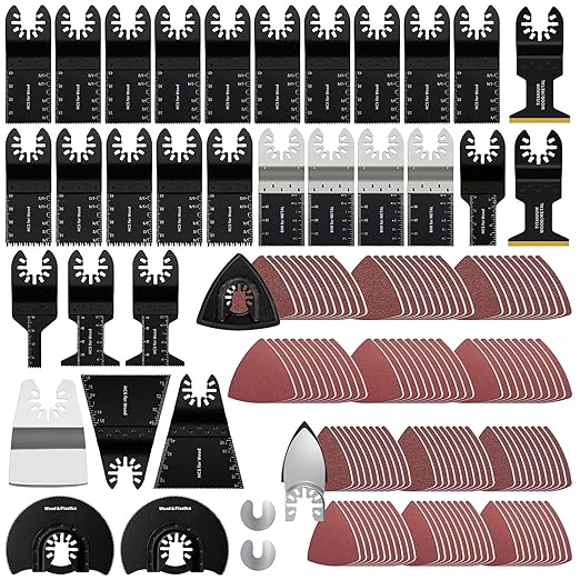 OTUCO 154 Pack Oscillating Saw Blades, Wood Metal Cutting Multitool Bi-Metal Blades Quick Release Tool Blades Kits Fit for Dewalt, Makita, Ryobi, Rockwell with Sanding Paper