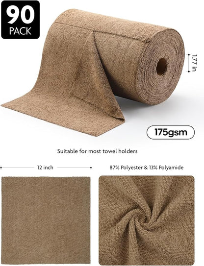 Fantasticlean Microfiber Cleaning Cloth Roll -90 Pack, Tear Away Microfiber Towels, 12" x 12", Reusable, Washable, Scratch Free, Ultra Absorbent for All-Around Cleaning Supplies (Tan)