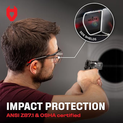 NoCry Safety Glasses That Fit Over Your Prescription Eyewear. Clear Anti-Scratch Wraparound Lenses, UV400 Protection, ANSI Z87 & OSHA Certified. Use in the Lab, Travelling, Black & Red (10-pack)
