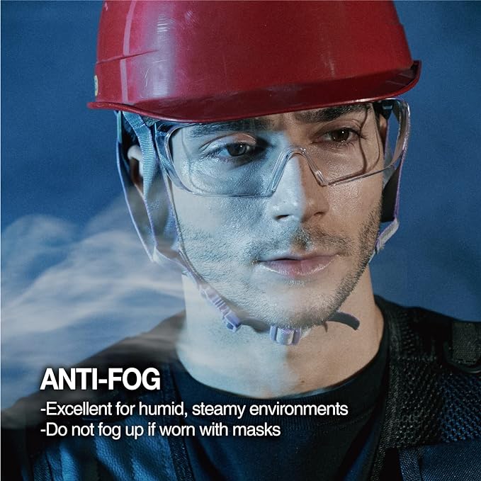 DEX FIT Safety Work Over Glasses SG210 OTG; 6 Pairs, Z87 for Men & Women, Fog & Scratch Resistant, Adjustable, UV Block (Black & Green Frame, Clear Lens)