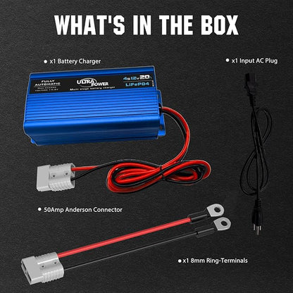 ULTRAPOWER 12V 20A LiFePO4 Battery Charger,14.6V Automatic Lithium Battery Charger,AC/DC Battery Chargers,Anderson Connector for RV,Marine,Solar Systems and Lithium LiFePO4 Deep Cycle Batteries