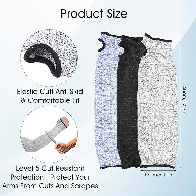 cobee 3 Pairs level 5 Cut Resistant Sleeves, 18 In Anti Cut Arm Protection Sleeves Thumb Slot Cut Protection Gardening Sleeves for Men Women Arm Protector for Thin Skin