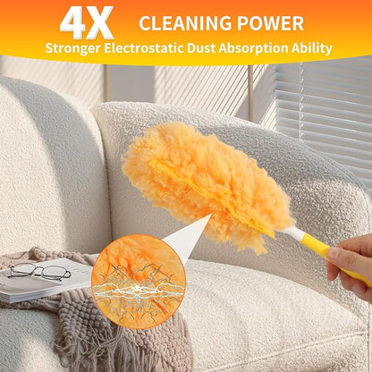 36 Count Heavy Duty Duster Refills for Swiffer Dusters with 1 Handle, 360° Multi-Surface Larger Size Feather Duster, Disposable Duster Kit for Cleaning Home, 4X Microfibers, Unscented