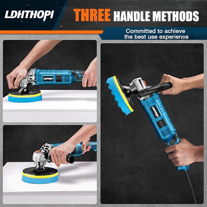 LDHTHOPI Buffer Polisher, 1600W 7 Inch/6 Inch Rotary Buffer Polisher Waxer, 7 Variable Speed 1000-3500 RPM, Detachable Handle for Car, Boat Sanding, Polishing, Waxing