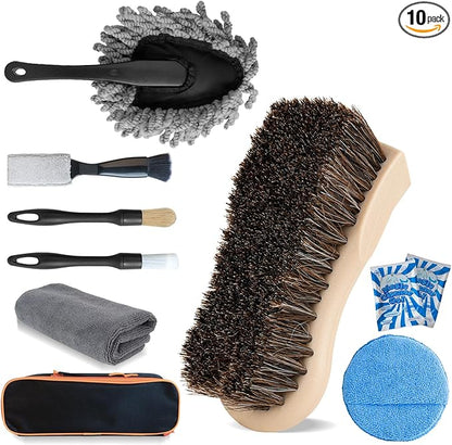 10PCS Car Interior Cleaning Kit - Car Detailing Brush Set with Leather Cleaning Brushes, Dash Duster, Cleaning Gel & Microfiber Towels | Deep Clean Seats, Vents, Dash & Crevices