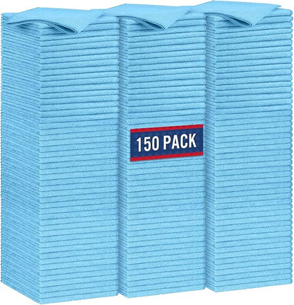 GLIMGLINT Blue Microfiber Cleaning Cloth, 150 Pack Cleaning Rags, Cleaning Towels with 3 Color Assorted, 14"X12"