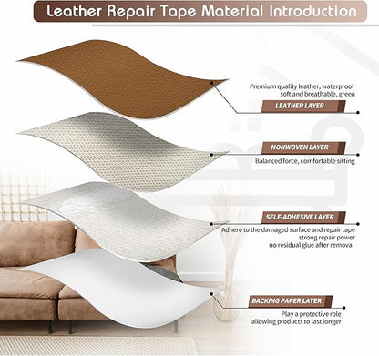 KING MOUNTAIN Leather Repair Patch,16 x 60 Inches self Adhesive Leather Repair Tape for Damaged Leather Furniture, Sofa Seating,Car Seats, Leather Goods(Light Brown)