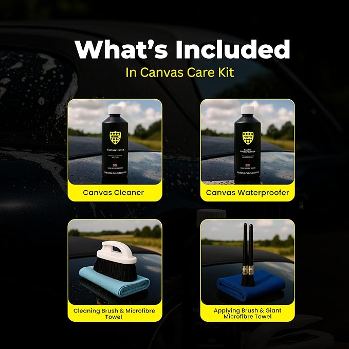 PROTEX World Convertible Soft Top Care Kit with Canvas Cleaner & Waterproofer - 1 LTR, Giant Microfibre Towel, Brushes and Microfibre Clothes - Complete KIT
