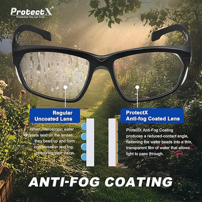 ProtectX Classic Safety Glasses, Anti-Fog Scratch Resistant Lenses, Protective Eyewear for Work, Indoor/Outdoor, ANSI Z87.1
