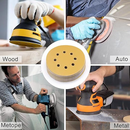 LotFancy 100 PCS 400 Grit Sandpaper, 5 Inch 8 Hole Sanding Disc Aluminum Oxide, Orbital Sander Sandpaper for Stripping Paint, Sand Paper for Wood, Plastic, Rust Removal, Random Orbital Sander Pads