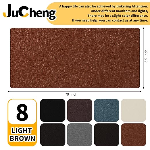JuCheng Leather Repair Kit -Leather Repair Patch Self-Adhesive Waterproof Patch & Glue for Furniture, Car Seats, Sofa, Couch, Vinyl - Instant Fix for Tears & Scratches (Light Brown, 3.5X79 inch)
