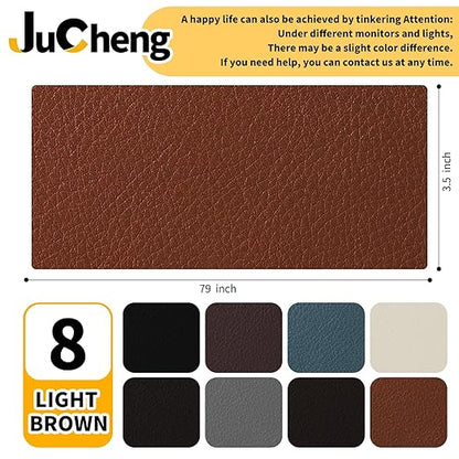 JuCheng Leather Repair Kit -Leather Repair Patch Self-Adhesive Waterproof Patch & Glue for Furniture, Car Seats, Sofa, Couch, Vinyl - Instant Fix for Tears & Scratches (Light Brown, 3.5X79 inch)