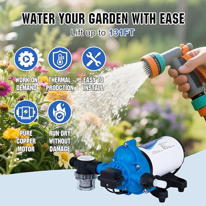 DC HOUSE 110V RV Camper Water Pressure Diaphragm Pump, 4GPM 50PSI 33-Series, On Demand Fresh Water Pump with Pressure Switch for Bathroom Shower Kitchen Sink, Food Truck & Marine Use