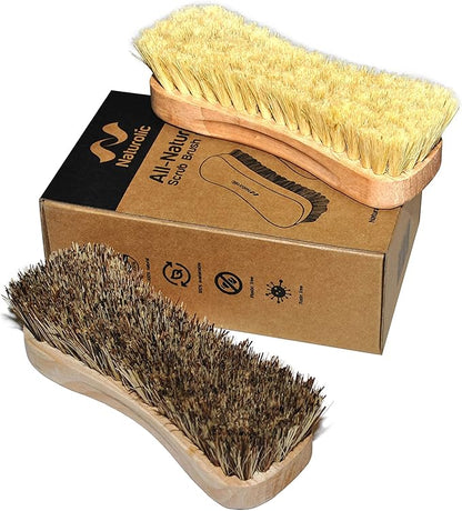 All-Natural Wooden Scrub Brush Set | Wooden Handle | Tampico and Palmyra bristles | Eco Friendly Cleaning Products | Pack of 2