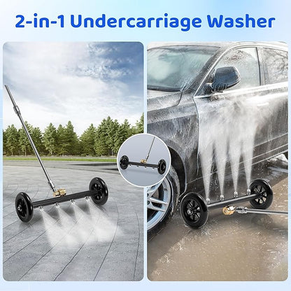Tool Daily Undercarriage Pressure Washer Attachment 16 Inch, Dual-Function Undercarriage Cleaner for Power Washer and Garden Hose, Under Car Wash Water Broom with 3 Pieces Extension Wand, 4000 PSI