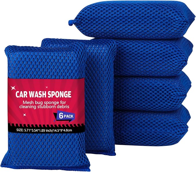 AIDEA Car Wash Sponge, Microfiber Large Bug and Tar Remover for Cars, Non Scratch Reusable Mesh Car Wash Sponges, Blue, 5.71 * 3.54 * 1.89 inch