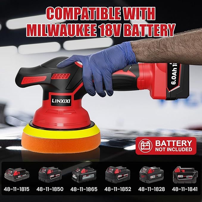 Cordless Car Polisher for Car Detailing Compatible with Milwaukee 18V Battery (Battery Not Include), 6 inch Car Buffer with 26pcs Polishing Kit, 8 Variable Speed Portable Orbital Polisher for Auto