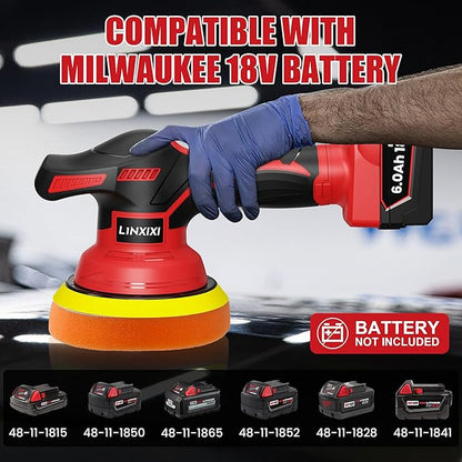 Cordless Car Polisher for Car Detailing Compatible with Milwaukee 18V Battery (Battery Not Include), 6 inch Car Buffer with 26pcs Polishing Kit, 8 Variable Speed Portable Orbital Polisher for Auto