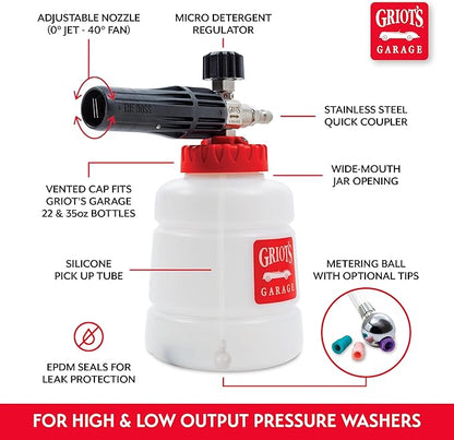 Griot’s Garage The BOSS Foam Cannon, Pressure Washer Foam Gun, Adjustable Nozzle, Stainless Steel Internals, Auto-Mix Dilution with Griot’s Soaps, BF302