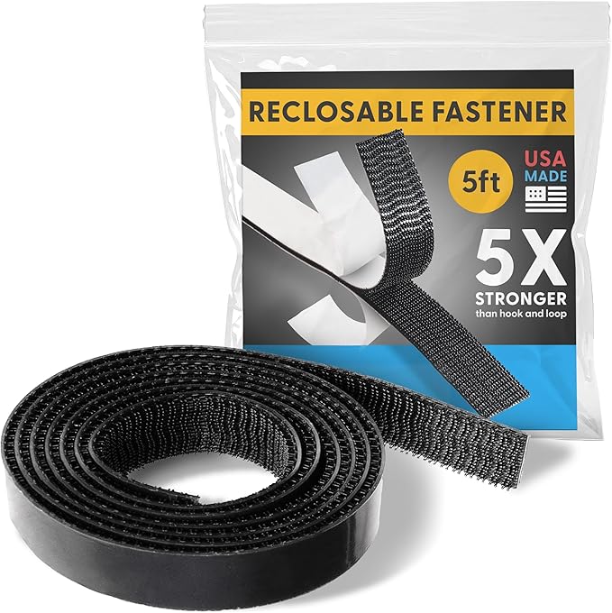 Industrial Strength - 5FT Black Indoor/Outdoor Adhesive Mounting Tape - Self Mating Reclosable Fastener Compatible with 3M SJ3550 / SJ3560 Dual Lock