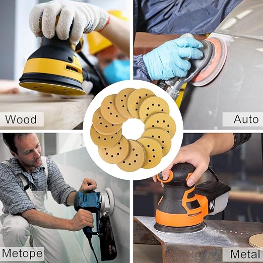 LotFancy 110 PCS 5 Inch 8 Hole Sanding Disc, 60 80 120 150 180 220 320 400 600 800 1000 Grit Aluminum Oxide Sandpaper Assortment, Sand Paper for Wood, Plastic, Rust Removal, Random Orbital Sander Pads